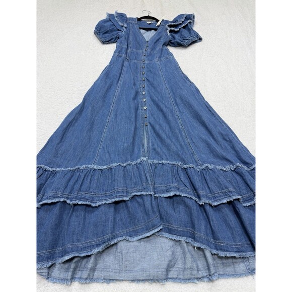 Anthropologie Pilcro Midi Shirt Dress Ruffled Cotton Retro Preppy Size XS NWT - Picture 2 of 15